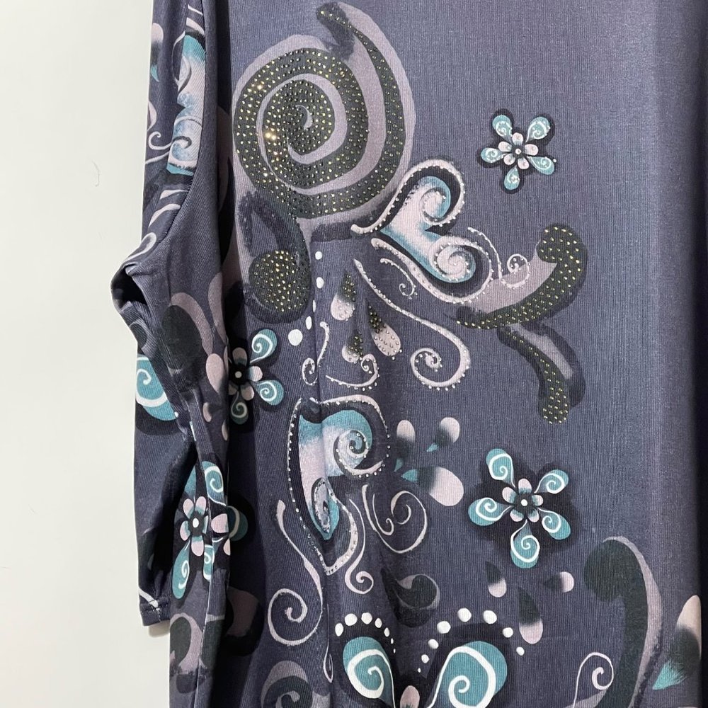 Serengeti women’s size 2X purple floral rhinestone  3/4 sleeve polyester dress - Picture 2 of 6